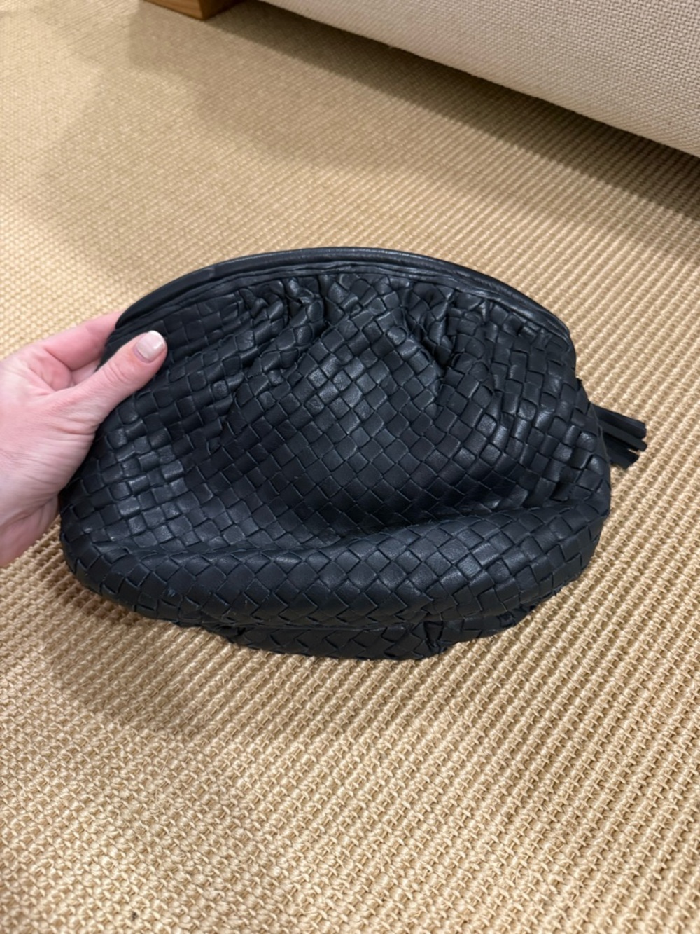 Woven Black Leather Clutch